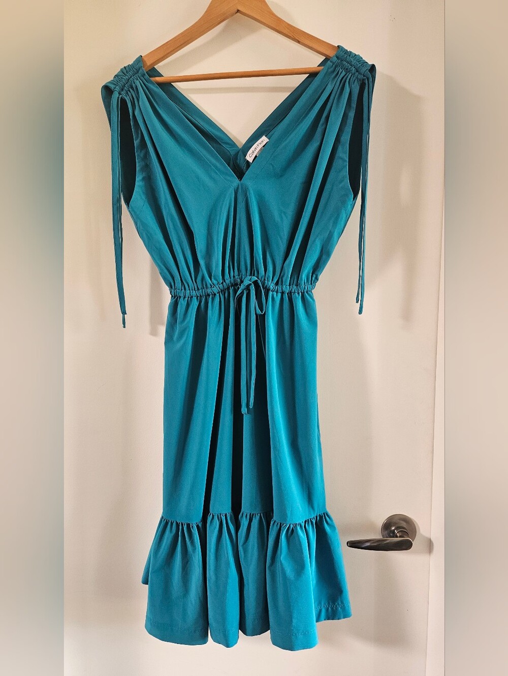 Calvin Klein Teal V-Neck Midi Dress
